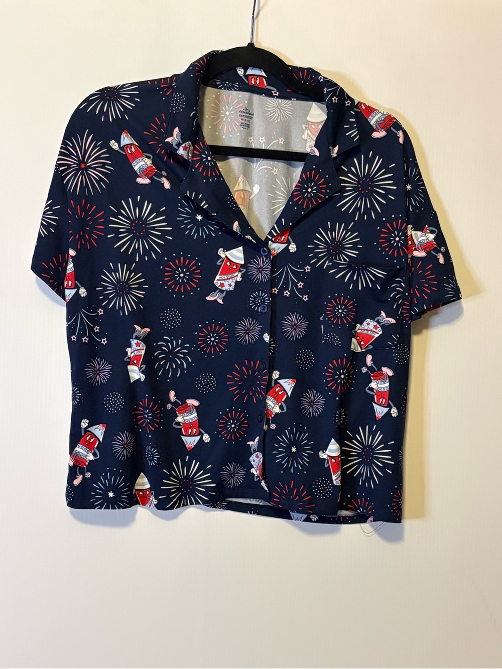 Kids Navy Firework & Rocket Print Button-Down Shirt